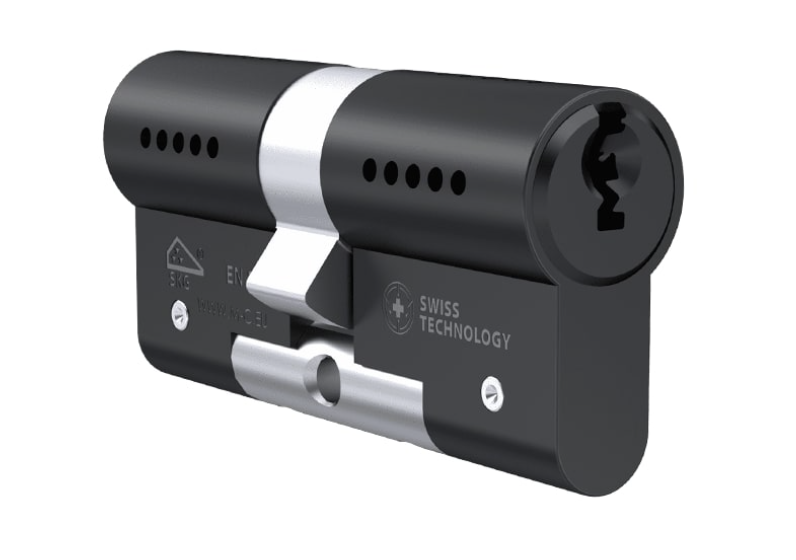 M&C slot via locksmith.nl Zwarte cilindervormige hangslot, Zwitserse technologie.