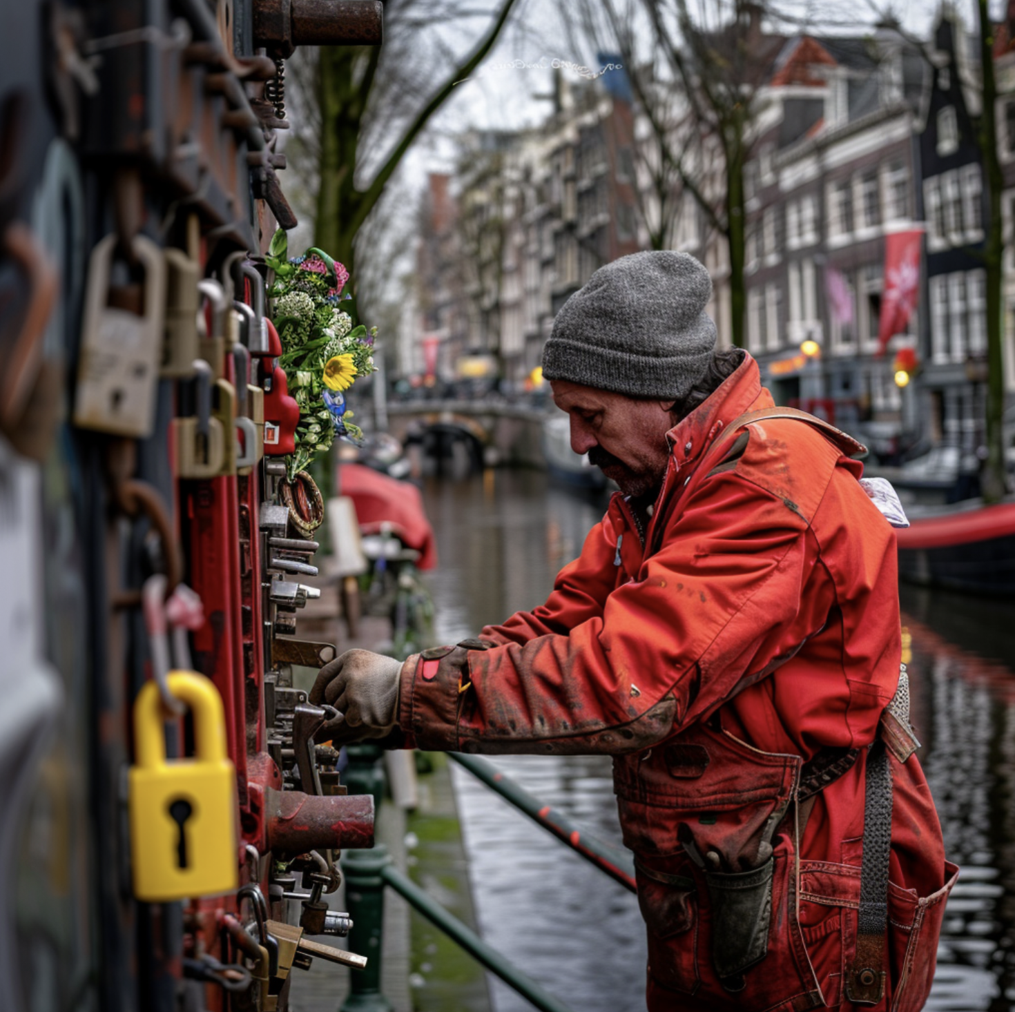 Man hestelt kapot slot aan deur in woning in Amsterdam. Slotenmaker in Amsterdam