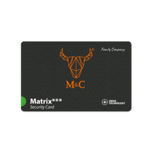 M&C Matrix beveiligingskaart met stierlogo.