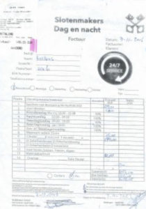 malafide slotenmaker Factuur van slotenmaker met 24/7 service logo.