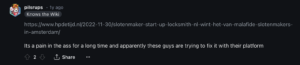 Screenshot van een internetcommentaar over slotenmakers in Amsterdam.