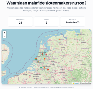 Kaart Nederland met hotspots malafide slotenmakers